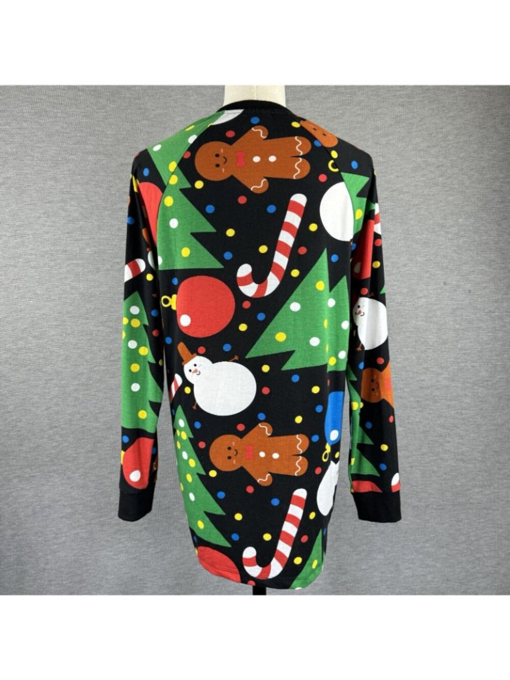 LuLaRoe Tunic Shirt Womens Size XS Black Christmas Theme Long Sleeve Henley Neck - Picture 3 of 16
